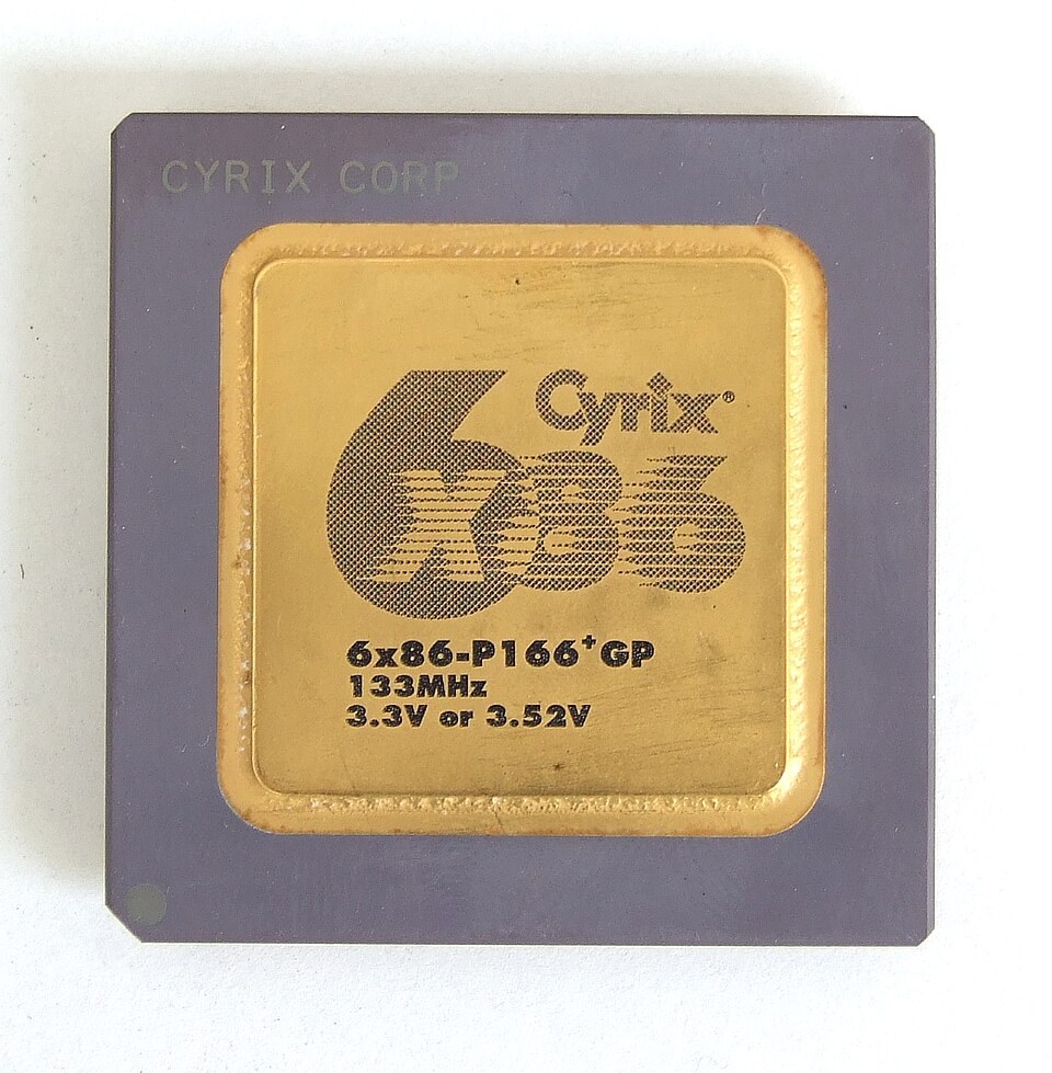 A Cyrix 6x86 P166+ processor chip.