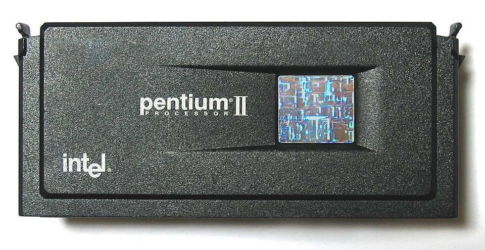 An Intel Pentium II processor cartridge.
