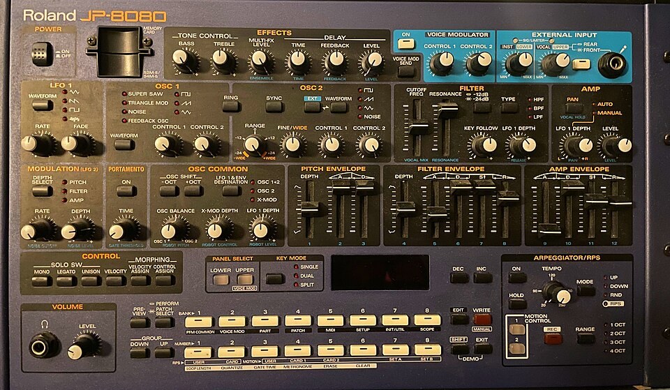 The control panel of a Roland JP-8080.