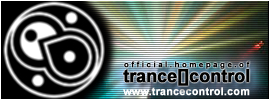 Header of the band's website in 2000: a white swirl emblem on a dark rayed background and the words official homepage of trance[]control, www.trancecontrol.com.