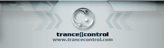 Footer of the 2004 website, centre: the swirl emblem and the trance[]control wordmark in silver.