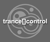 The trance[]control wordmark over the swirl emblem on grey, from the 2007 website.