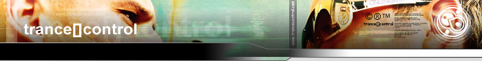Wide top banner of the 2004 website: the trance[]control wordmark against a silver and amber blur of studio equipment.
